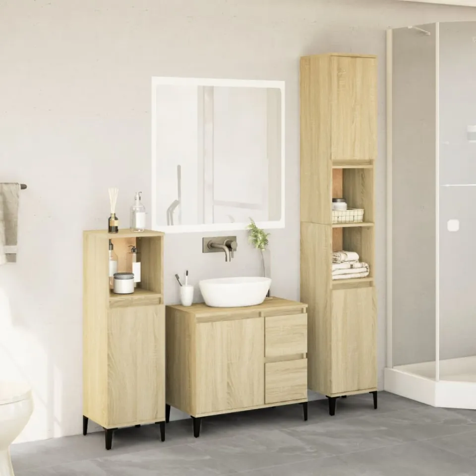 vidaXL 3-delige Badkamermeubelset bewerkt hout sonoma eikenkleurig, foto 2