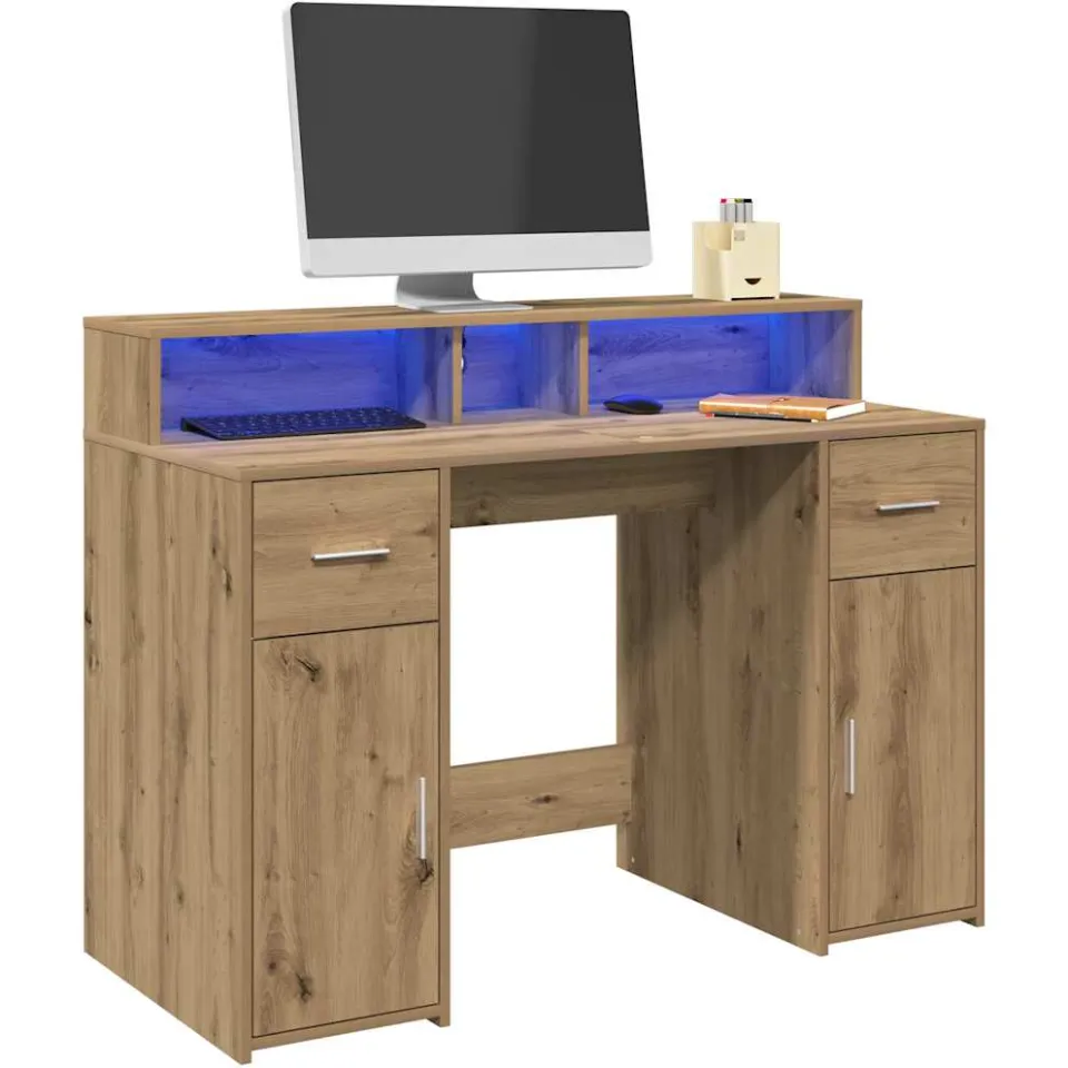 vidaXL Bureau Artisanaal eiken 120 x 55 x 91 cm Bewerkt hout, foto 3