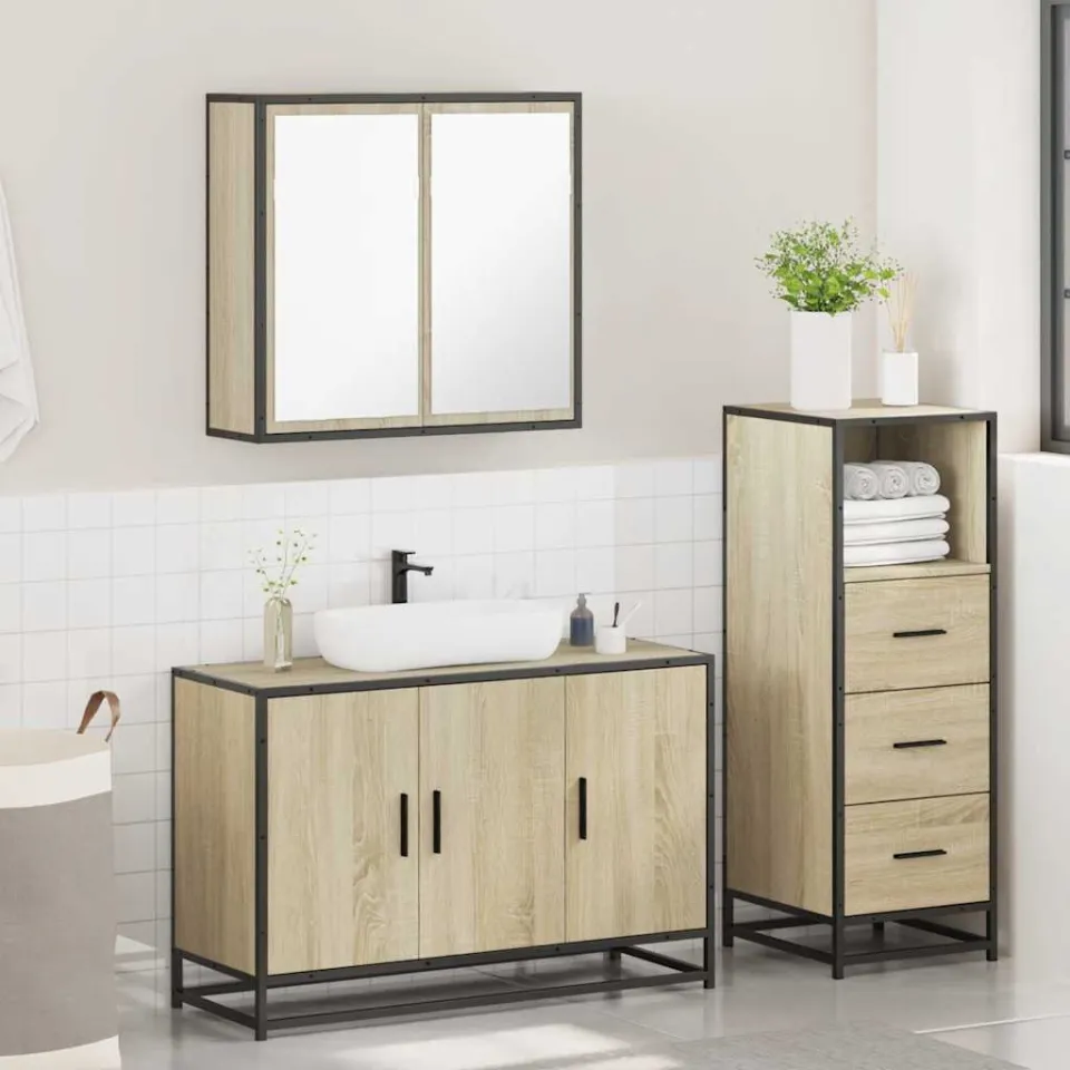 vidaXL 3-delige Badkamermeubelset bewerkt hout sonoma eikenkleurig, foto 4