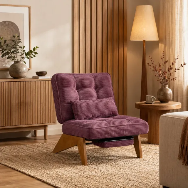 Welltin Fauteuil - Relaxstoel - Leesstoel - Comfortabele TV-stoel - Verstelbaar- Met voetpedaal - Met lendensteun - Houten stoelpoten - Modern design - Stof - Bordeauxrood