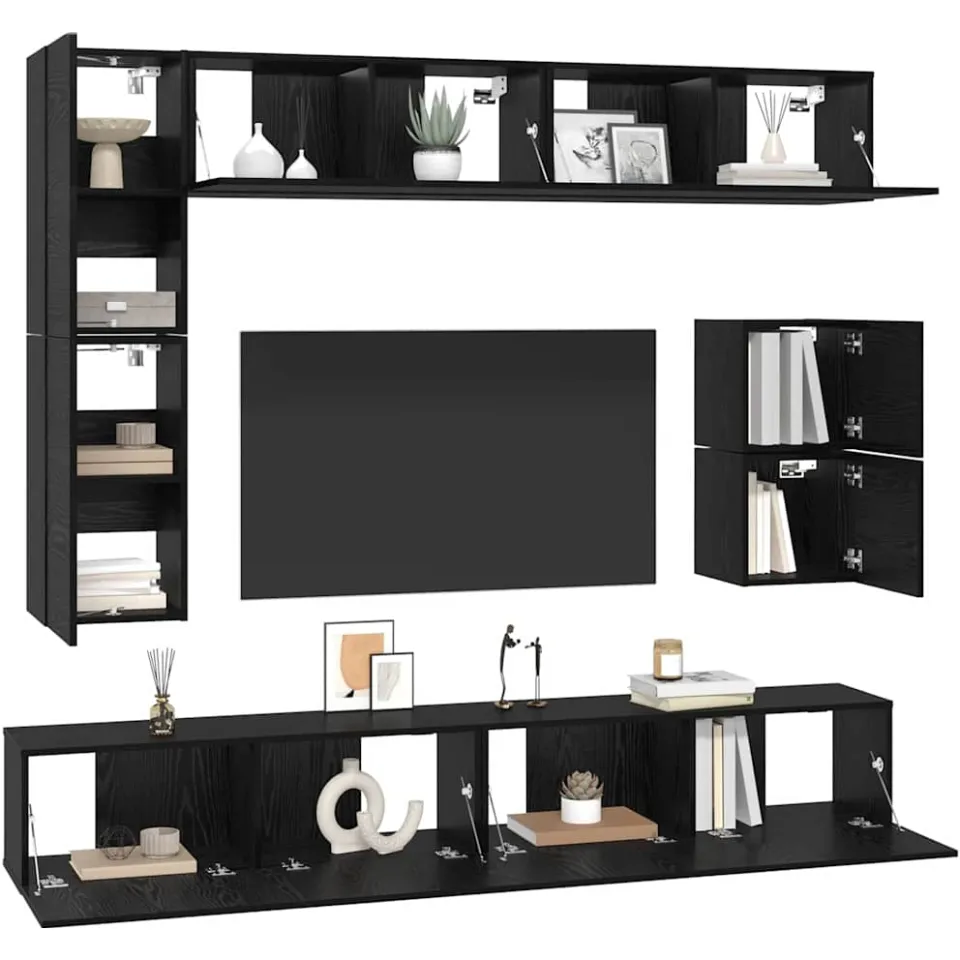 vidaXL Tv-meubelset 8 st Zwart Eiken Bewerkt hout, foto 3