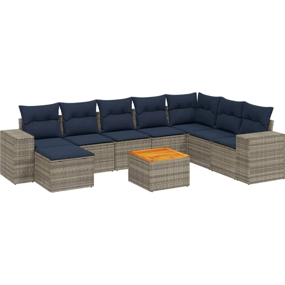 vidaXL 9-delige tuinbankset met kussens, grijs polyrotan, foto 3