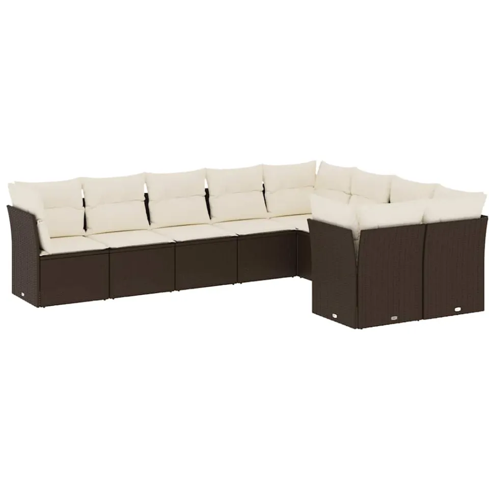 vidaXL 9-delige Loungeset met kussens poly rattan bruin