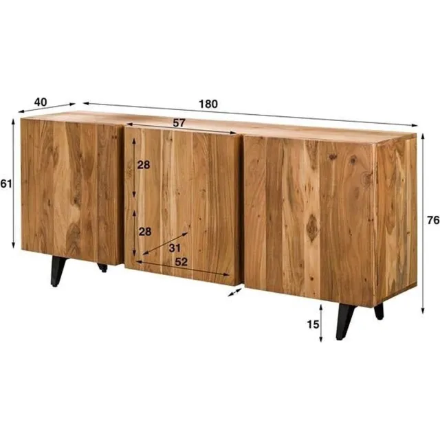 Dimehouse Dressoir Maddi 3-deurs Acaciahout 180x40x76 cm Naturel