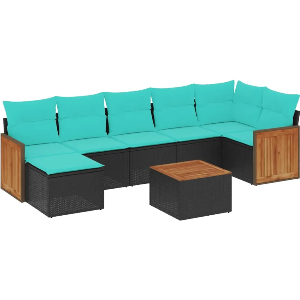 vidaXL 8-delige tuinbankset met kussens, zwart polyrotan, foto 4