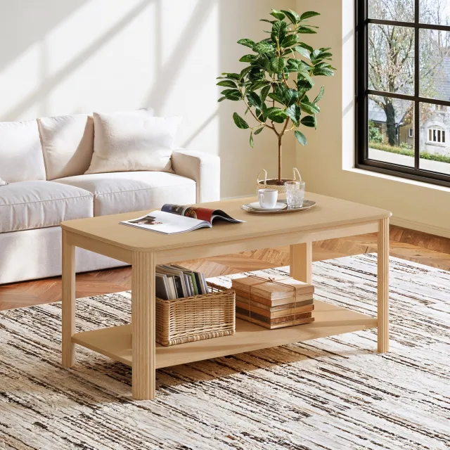MODENUIT Salontafel - Twee Open Opbergniveaus - Voor de Woonkamer - Spaanplaat in Naturel - 100 x 50 x 45 Cm