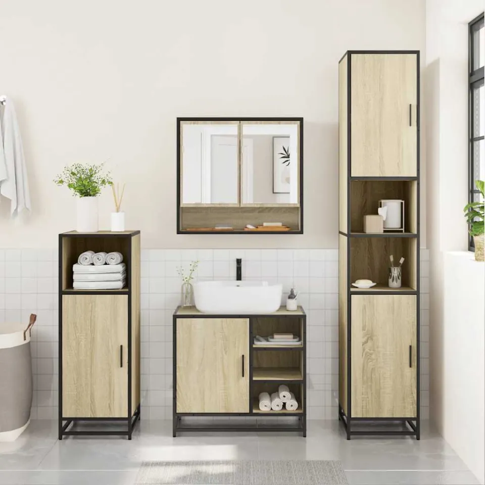 vidaXL 4-delige Badkamermeubelset bewerkt hout sonoma eikenkleurig, foto 2