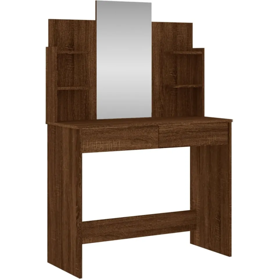 vidaXL Kaptafel met spiegel 96x39x142 cm bruin eikenkleur, foto 3