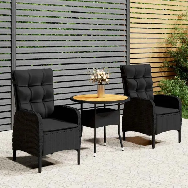 vidaXL 3-delige Bistroset poly rattan zwart, foto 2