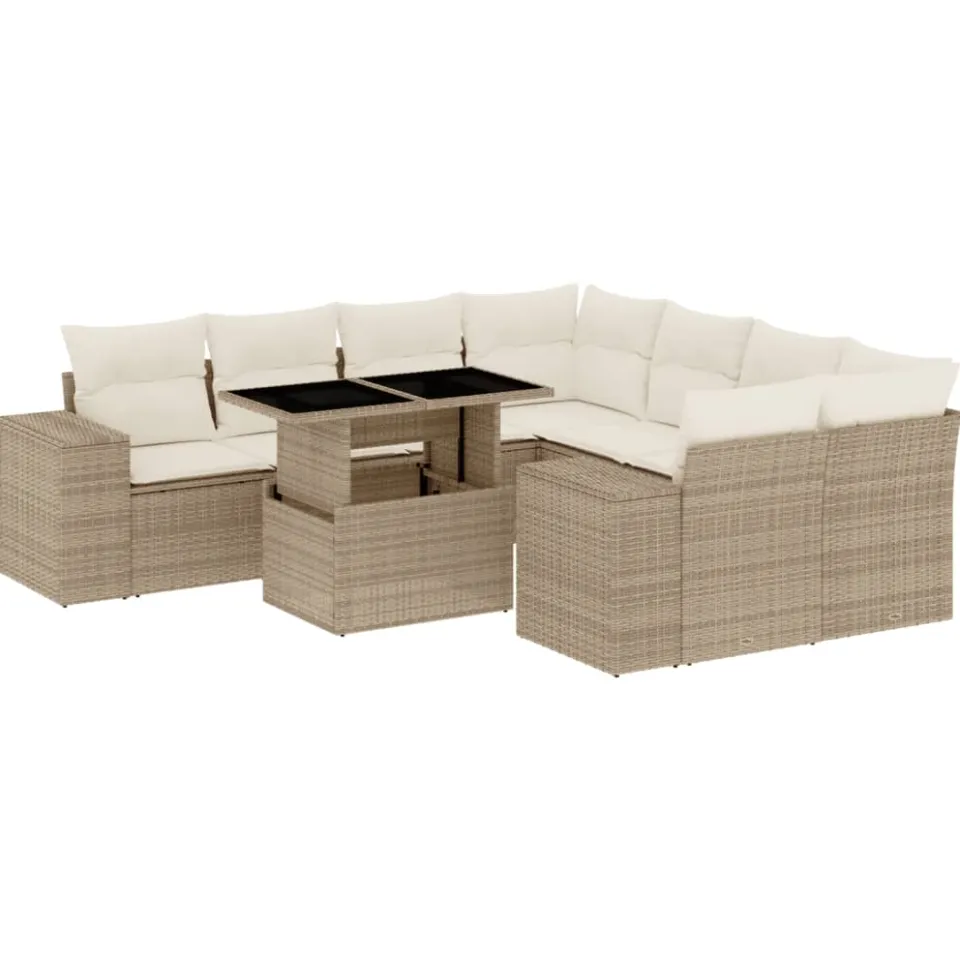 vidaXL 9-delige Loungeset met kussens poly rattan beige, foto 3
