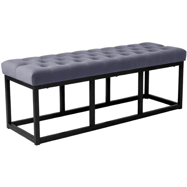 CLP Bank Polson - Gestikte Zitbank - Metalen Frame Mat Zwart - 200 kg Belastbaar - Modern Design - grijs