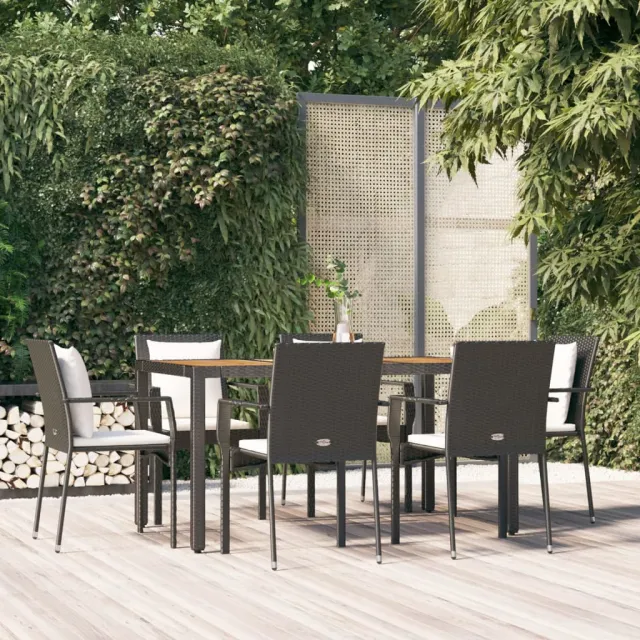 vidaXL 7-delige Tuinset met kussens poly rattan zwart