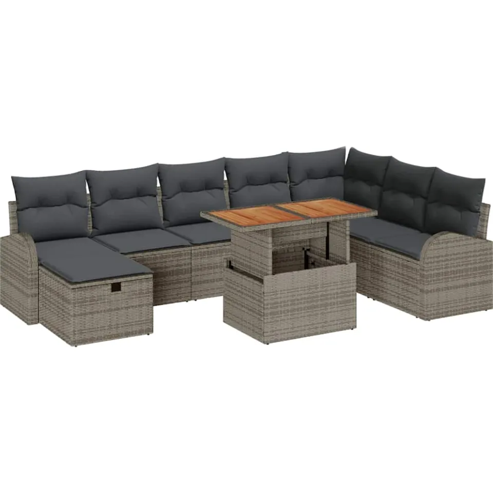 vidaXL Tuin Sofa Set 9 st Grijs poly rattan