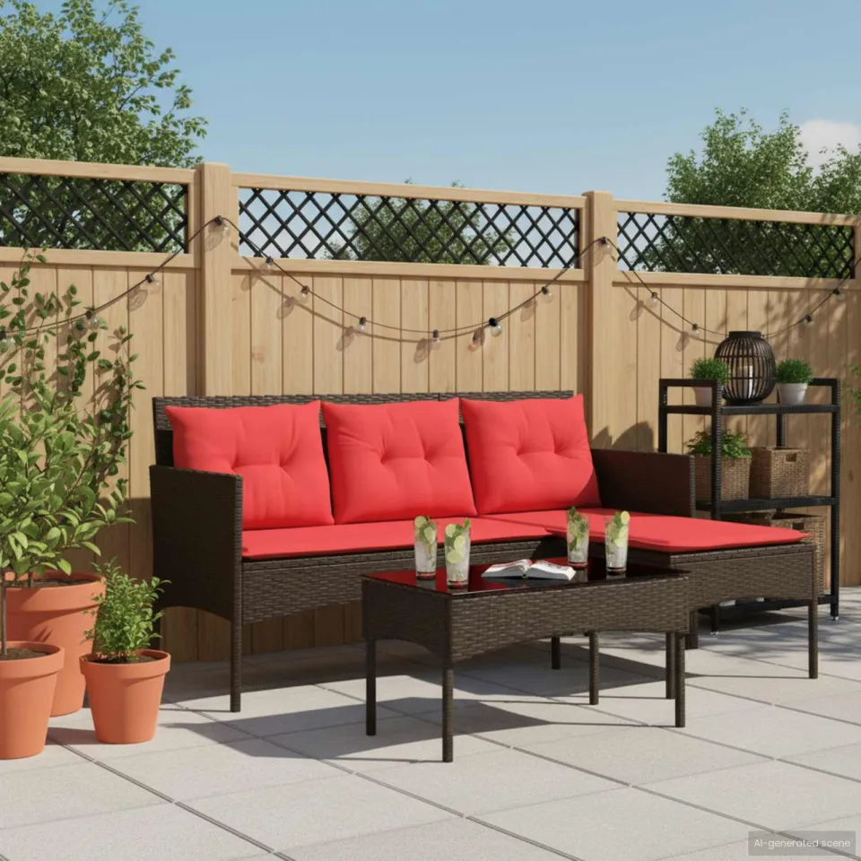vidaXL Tuinbankenset 2 st Bruin en Rood poly rattan, foto 3
