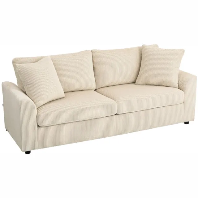ZYLARO 3-zitsbank - Corduroy Bank met Decoratieve Kussens - Voor Woonkamer of Slaapkamer - 212 cm Breed - Crèmewit