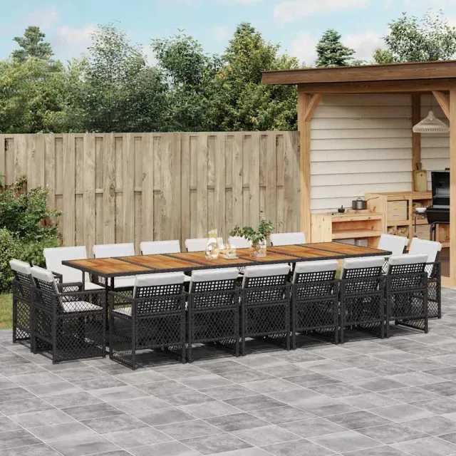 vidaXL 17-delige Tuinset met kussens poly rattan zwart, foto 2
