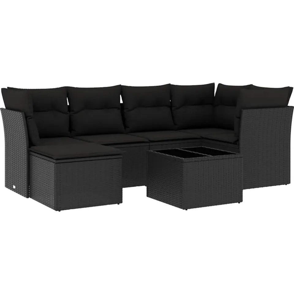 vidaXL 7-delige Loungeset met kussens poly rattan zwart