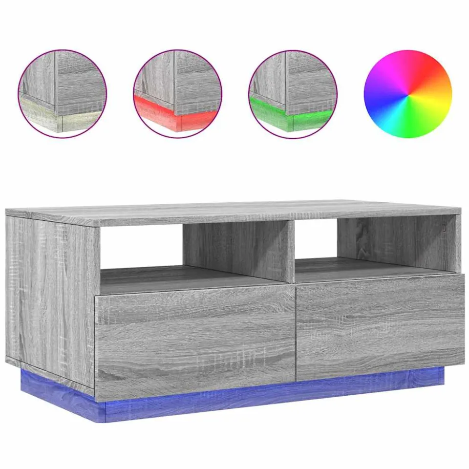 vidaXL Salontafel met LED-verlichting 90x49x40 cm grijs sonoma eiken, foto 3