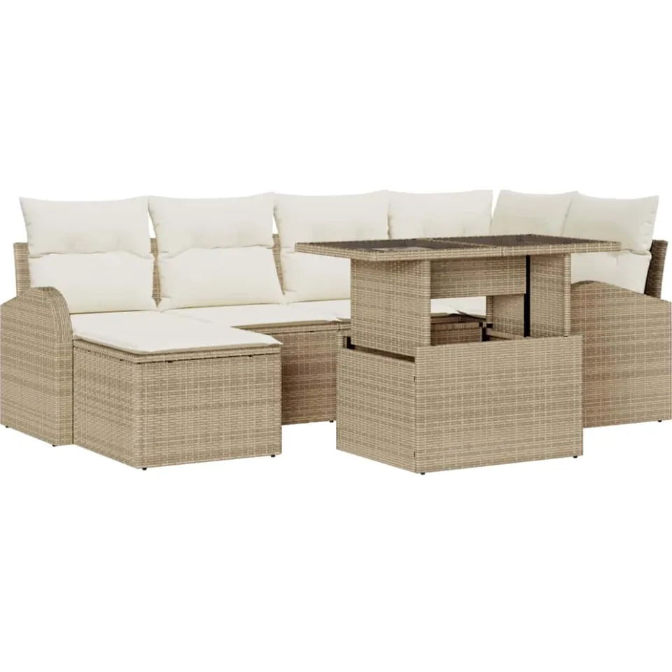 vidaXL Tuin Sofa Set 7 st Beige en Crème poly rattan