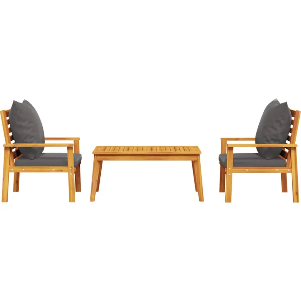vidaXL 3-delige Loungeset met kussens massief acaciahout Bruin