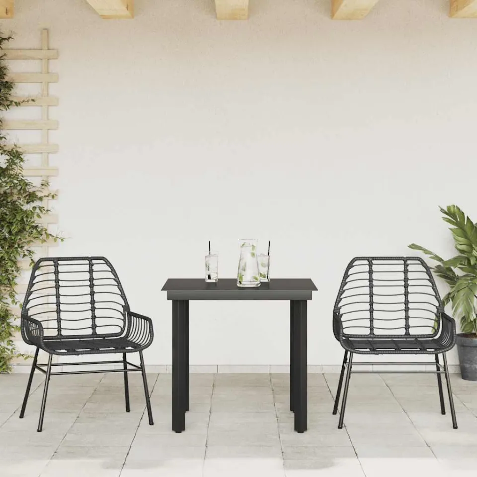 vidaXL 3-delige Tuinset poly rattan glas zwart, foto 2
