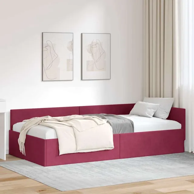 vidaXL Hoekbedframe Wijnrood 90 x 200 cm fluweel