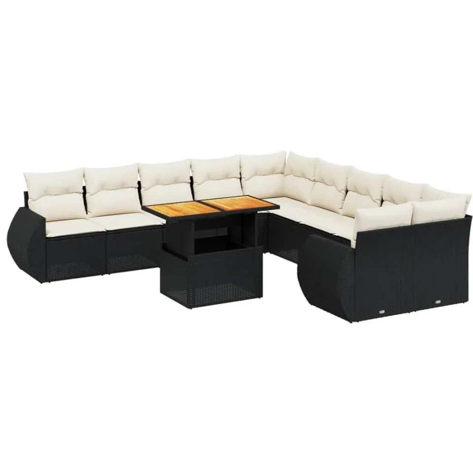 vidaXL 11-delige Loungeset met kussens poly rattan zwart, foto 3