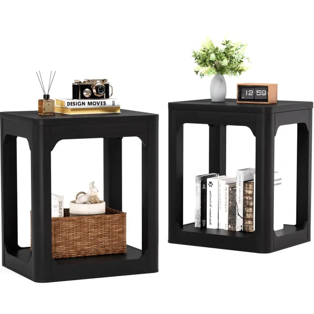SONNENH Zwarte bijzettafels - Set van 2 - MDF met open onderplank - Elk 50 x 40 x 60 cm Mat zwart