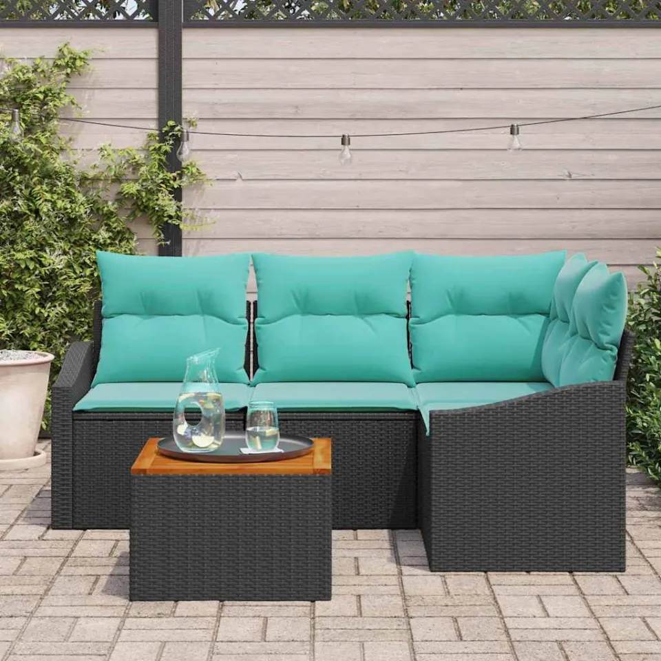 vidaXL Tuinbankenset 5 st Zwart poly rattan, foto 2