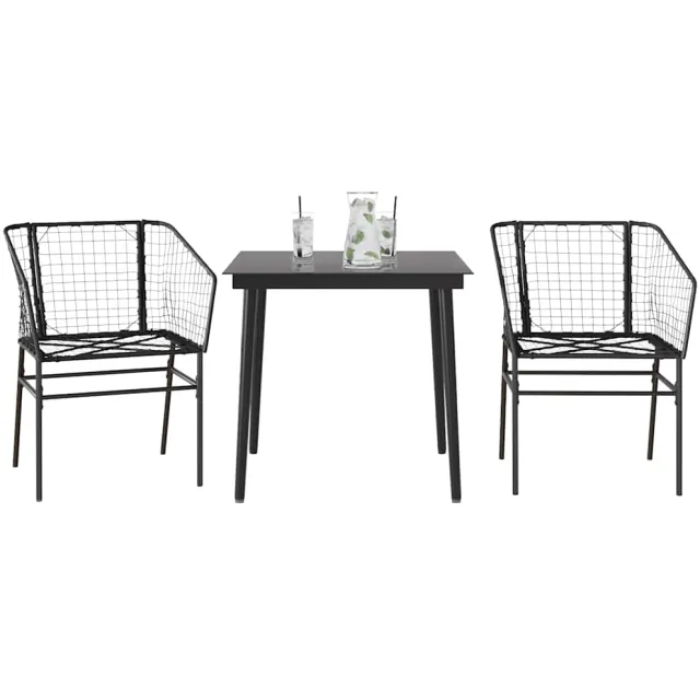 vidaXL 3-delige Tuinset poly rattan glas zwart