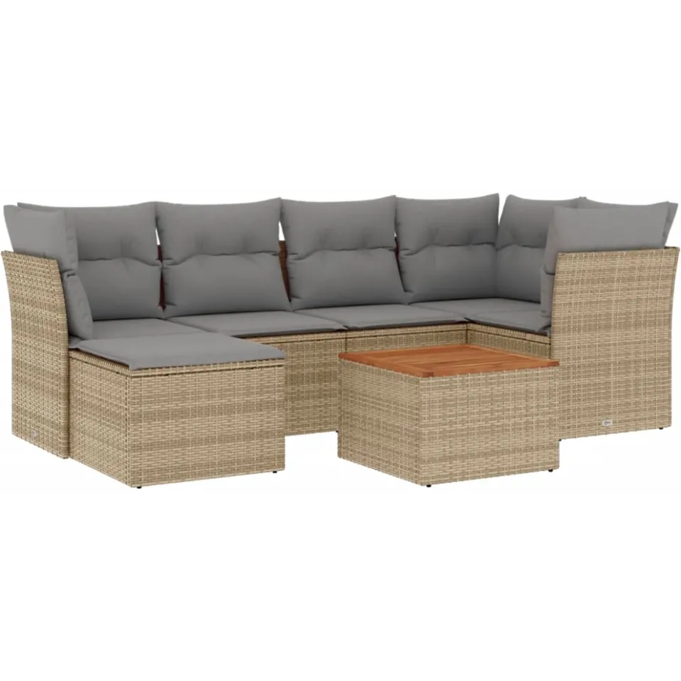 vidaXL 7-delige Loungeset met kussens poly rattan gemengd beige