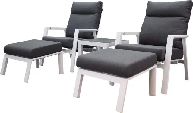 AVH-Collectie Vegas lounge balkonset 5 delig verstelbaar wit aluminium
