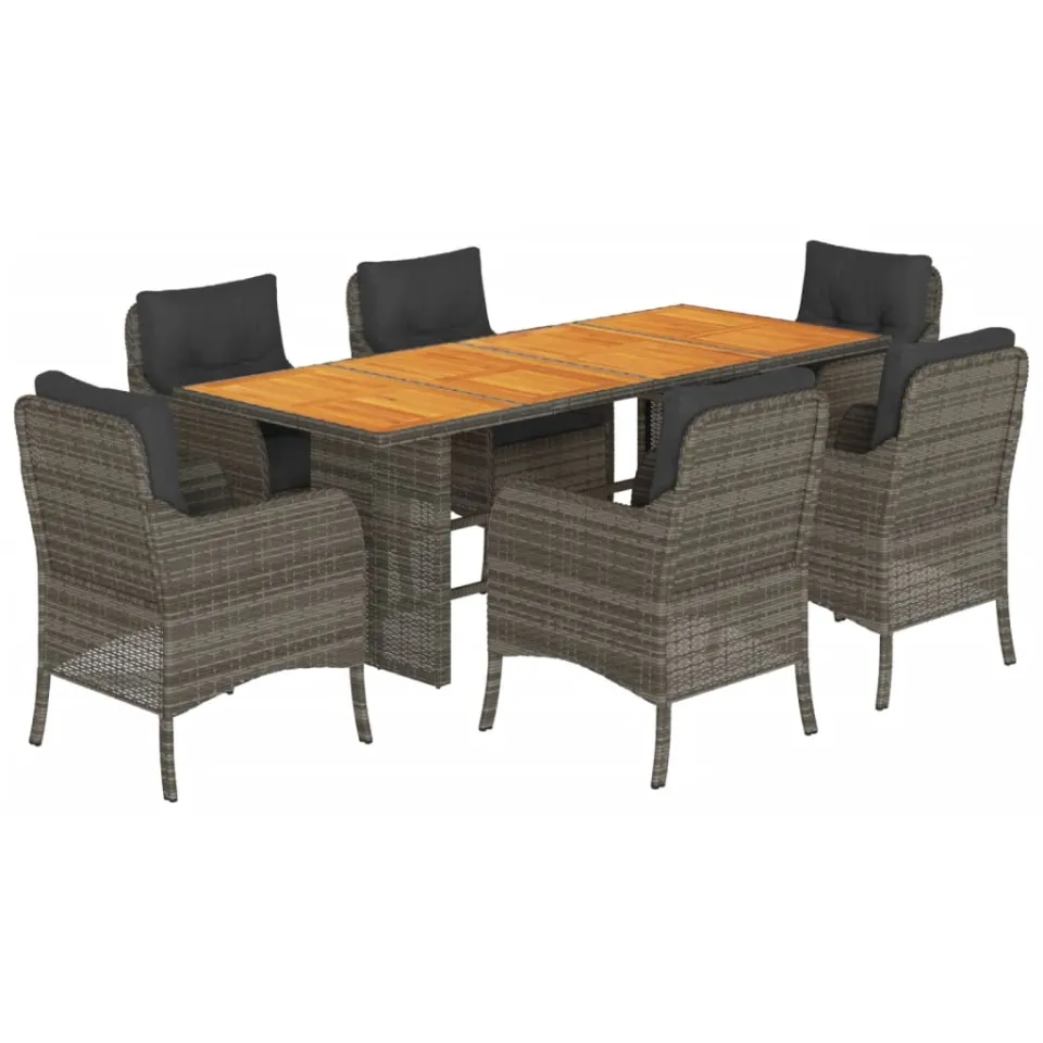 vidaXL 7-delige Tuinset met kussens poly rattan grijs, foto 3