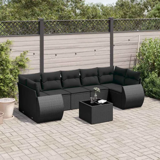 vidaXL 8-delige Loungeset met kussens poly rattan zwart, foto 2