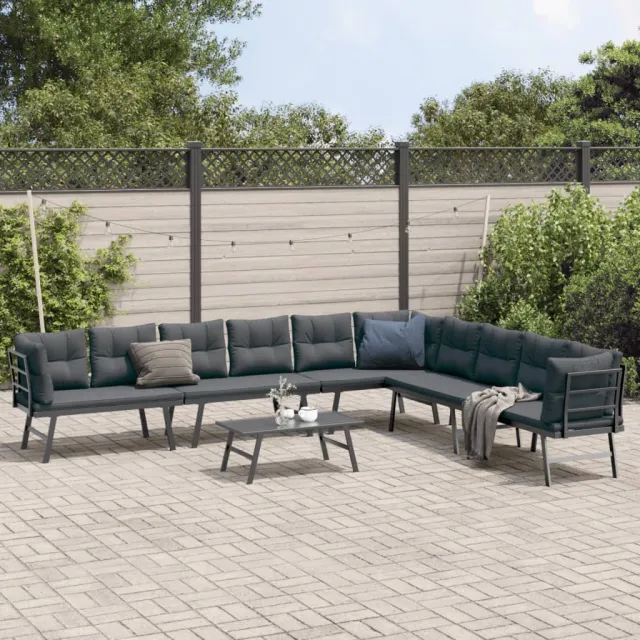 vidaXL 5-delige Tuinbankenset met kussens gepoedercoat staal zwart, foto 2