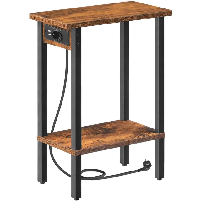 Unyqoos Compacte bijzettafel met oplaadmogelijkheden en dubbele opbergruimte zwart/bruin