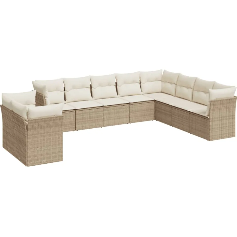 vidaXL 10-delige Loungeset met kussens poly rattan beige, foto 3