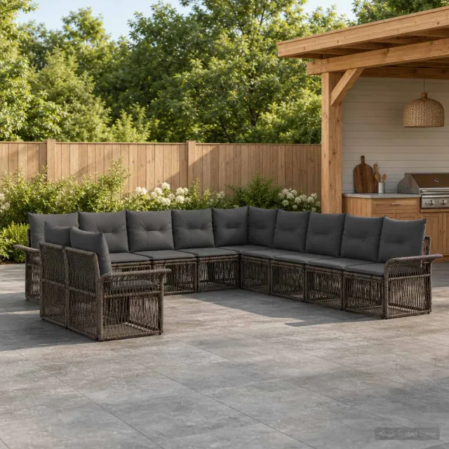 vidaXL Tuinbankenset 11 st 11-zits Grijs poly rattan, foto 2