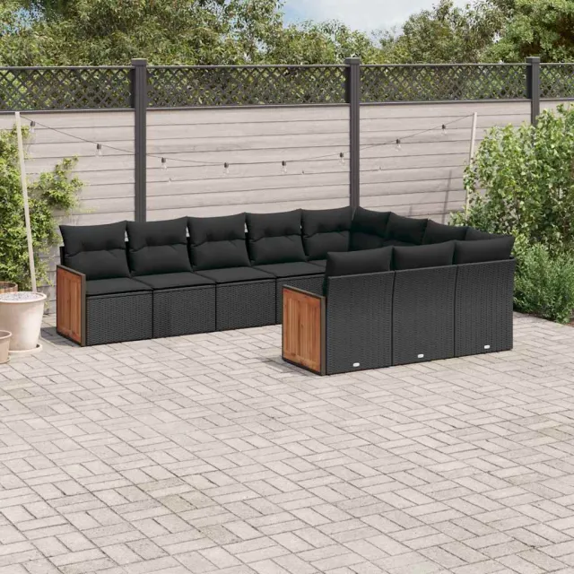 vidaXL 10-delige Loungeset met kussens poly rattan zwart, foto 2