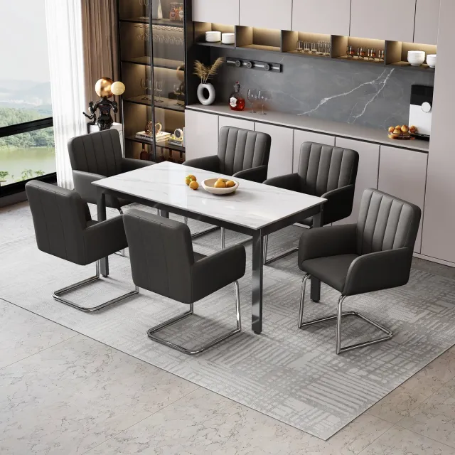 Wishdor Eetkamerstoelen - Set Van 6 - Kunstleer En Metalen Poten - Ergonomische Rugleuning - Zwart Voor Eetkamer En Woonkamer