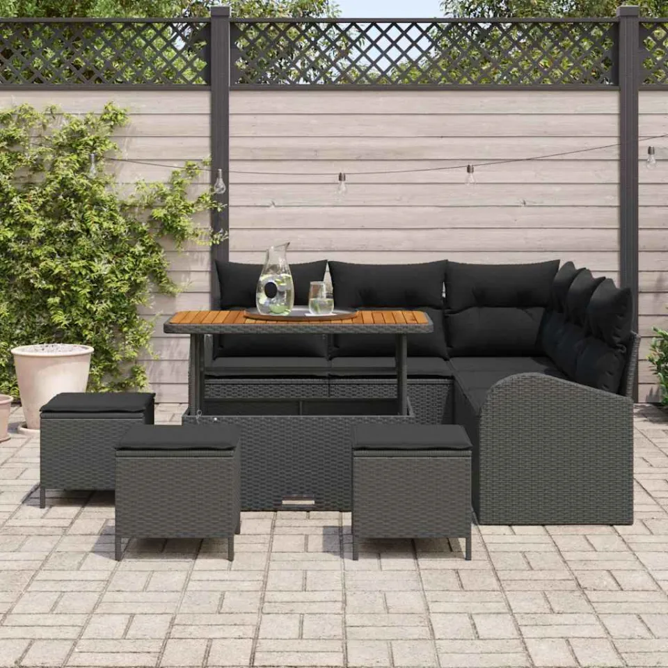 vidaXL Tuinbankenset 9 st Zwart poly rattan, foto 2