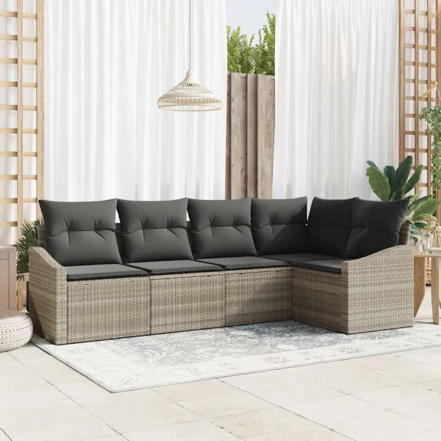 vidaXL Bankstel 5 st Lichtgrijs poly rattan, foto 2