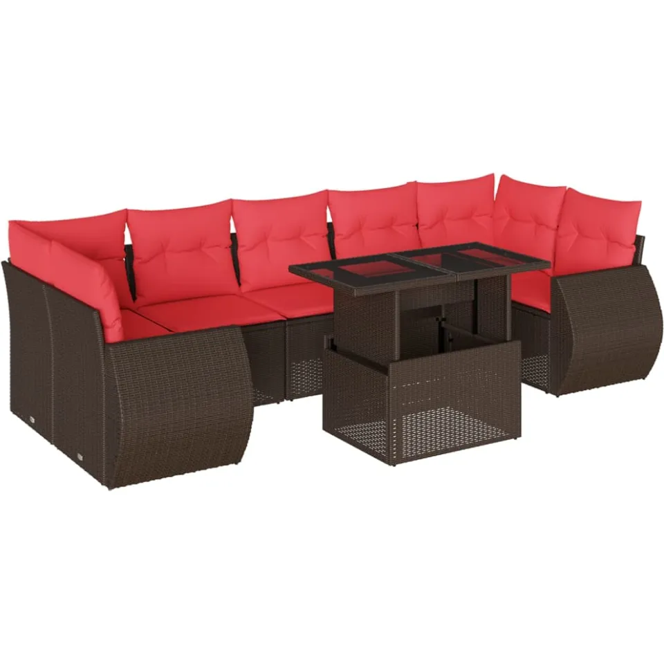 vidaXL 8-delige tuinbankset met kussens, bruin polyrotan, foto 3
