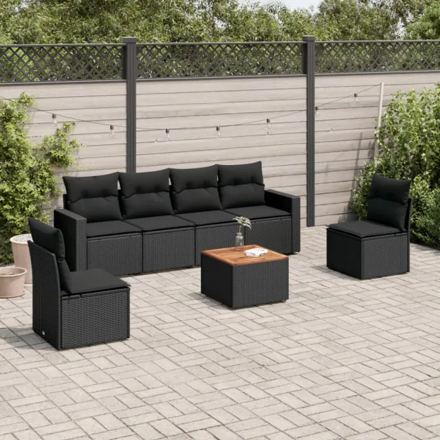 vidaXL 7-delige Loungeset met kussens poly rattan zwart, foto 2