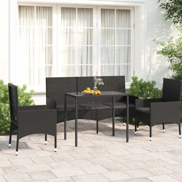 vidaXL 4-delige Loungeset met kussens poly rattan zwart, foto 2