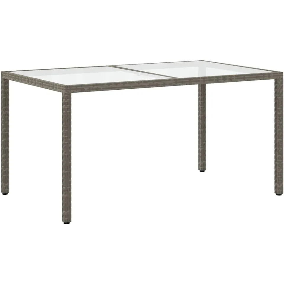vidaXL Tuintafel 150x90x75 cm gehard glas en poly rattan grijs, foto 4