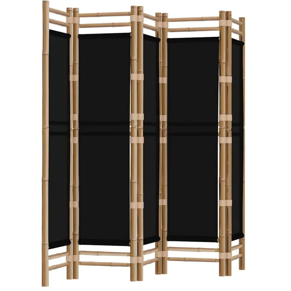 vidaXL Kamerscherm 5-panelen inklapbaar 200 cm bamboe en canvas zwart, foto 3