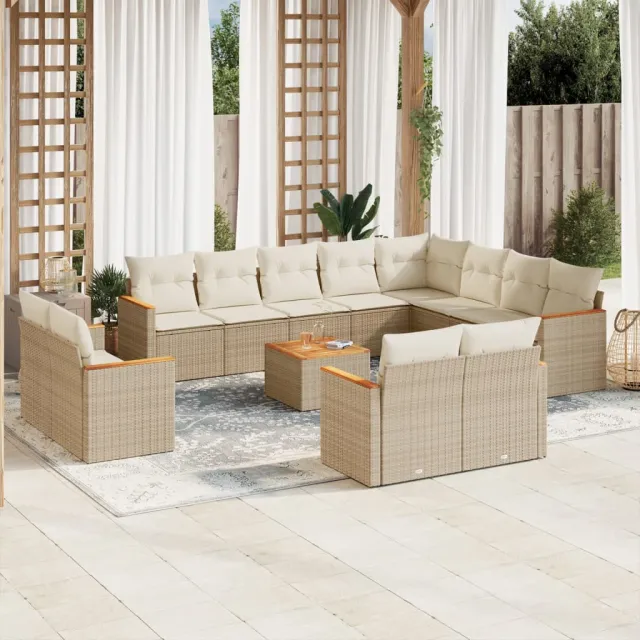 vidaXL 13-delige Loungeset met kussens poly rattan beige, foto 2