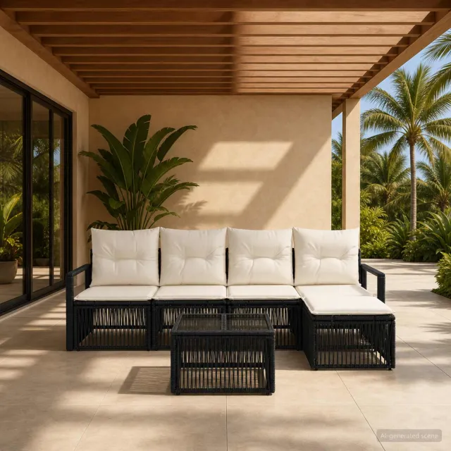 vidaXL Tuinbankenset 6 st Zwart poly rattan