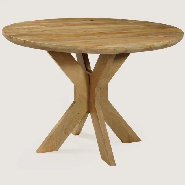 Niva Home Ronde Eettafel 120 cm Mangohout – Houten Matrix Onderstel – Elegant Chic – 4-5 Personen Naturel